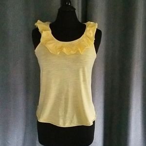 LAST CHANCE! BCBG Yellow Sleeveless Top with Flounce Ruffle Neck